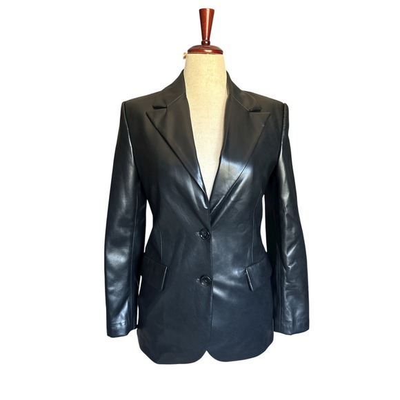 MNG Mango Faux Leather Coat | Black Blazer Jacket NWT | Size S - Picture 1 of 12